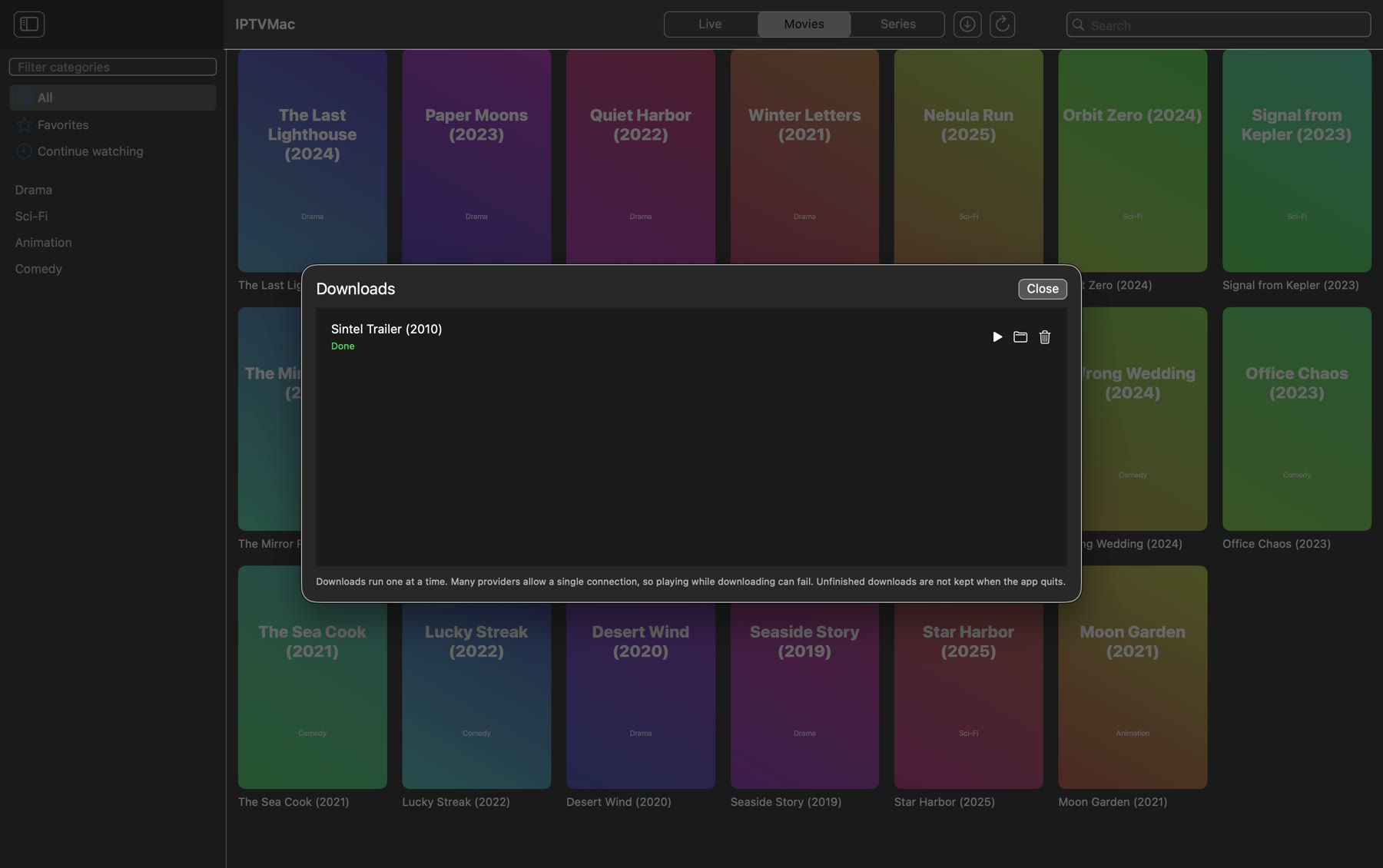 IPTVMac Downloads screen